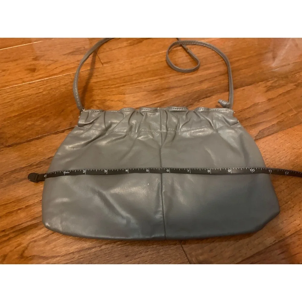 Crossbody Bag Vintage Pouch‎ Grey Ruched Leather Minimalist Shoulder